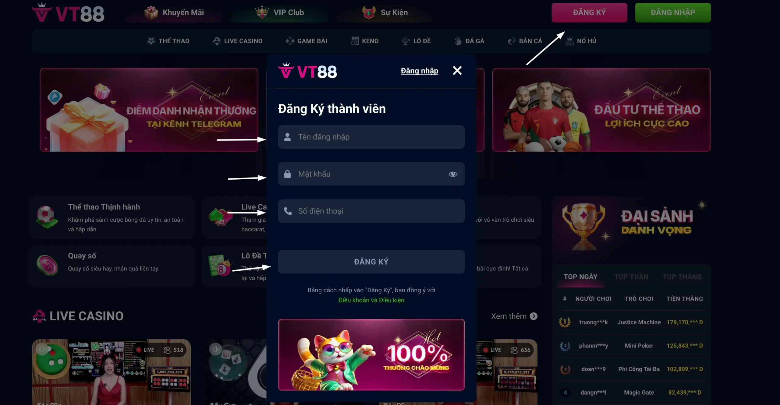 Thực hiện các bước trong bản đăng ký hiện lên