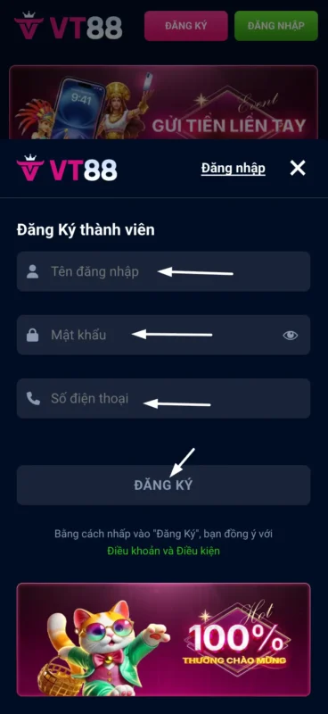 Tiếp tục thực hiện các thao tác đăng ký trên mobile